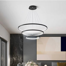 BAMDECOR 18801 Modern LED Chandelier, Dimmable Pendant Light with Remote Control Rings Round Ceiling Lighting Fixture 3 Color Temperatures Contemporary Chandeliers (3 Rings-Black)