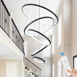 BAMDECOR A18801 Modern LED Chandelier, Dimmable Pendant Light with Remote Control Rings Round Ceiling Lighting Fixture 3 C...