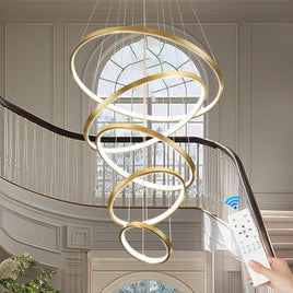 BAMDECOR A18801 Modern LED Chandelier, Dimmable Pendant Light with Remote Control Rings Round Ceiling Lighting Fixture 3 C...