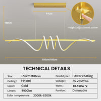 BAMDECOR A202 Modern LED Linear Pendant Lights with Dimmable LED  (160cm/180cm-Gold) 1.8 Meters