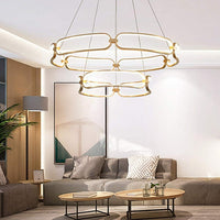 BAMDECOR A209 Colette Ceiling Chandelier Led Modern Circular Art Aluminum Light Fixture for Living Room Bedroom Indoor Dec...