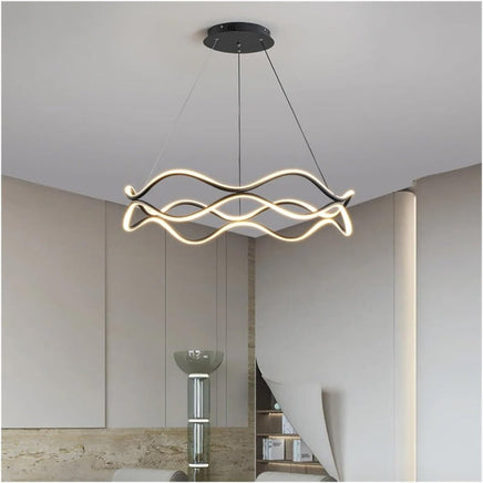 BAMDECOR A212/1 Black Modern Wavy Art Aluminum Light Fixture for Living Room Bedroom Indoor Decor