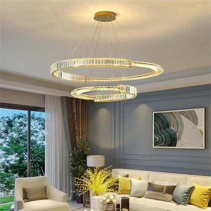 BAMDECOR C3318/2 Modern Crystal Chandeliers Lighting Fixtures Contemporary Round Chandelier Lighting Fixtures Crystal Pendant Ceiling Lights(Gold)