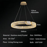 BAMDECOR C3319 Modern Crystal Chandeliers Lighting Fixtures Contemporary Round Chandelier Lighting Fixtures Crystal Pendant Ceiling Lights(Gold-60cm)