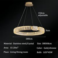 BAMDECOR C3319 Modern Crystal Chandeliers Lighting Fixtures Contemporary Round Chandelier Lighting Fixtures Crystal Pendant Ceiling Lights(Gold-80cm)