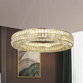 BAMDECOR C3332/1  Round Luxury Crystal Chandelier Modern LED Crystal Chandelier LED Ring Pendant Light Stainless Steel Ceiling Lamp Hanging Lights,for Dining Living Room (Gold)