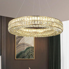 BAMDECOR C3332/1  Round Luxury Crystal Chandelier Modern LED Crystal Chandelier LED Ring Pendant Light Stainless Steel Ceiling Lamp Hanging Lights,for Dining Living Room (Gold)