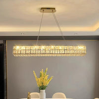 BAMDECOR C3332/L Linear Luxury Crystal Chandelier Modern LED Crystal Chandelier LED Ring Pendant Light Stainless Steel Ceiling Lamp Hanging Lights,for Dining Living Room (Gold)