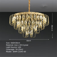 BAMDECOR C3345 Modern Luxury Crystal-leaf Chandelier LED Fashion Creativity Pendant Ceiling Lights(60cm-Gold)
