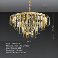 BAMDECOR C3345 Modern Luxury Crystal-leaf Chandelier LED Fashion Creativity Pendant Ceiling Lights(80cm-Gold)