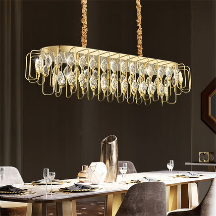 BAMDECOR C3345/OVAL1.2 Modern French Home Decor Luxury Crystal-leaf Chandelier LED Fashion Creativity Pendant Ceiling Lights(120cm-Gold)