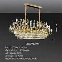 BAMDECOR C3347/OV Modern French Home Decor Luxury Crystal-leaf Chandelier LED Fashion Creativity Pendant Ceiling Lights(120cm-Gold)