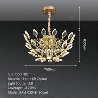 BAMDECOR C3348 Modern Luxury Crystal-leaf Chandelier LED Fashion Creativity Pendant Ceiling Lights(60cm-Gold)