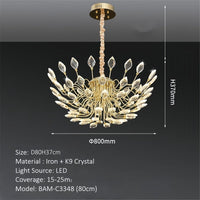 BAMDECOR C3348 Modern Luxury Crystal-leaf Chandelier LED Fashion Creativity Pendant Ceiling Lights(80cm-Gold)