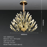 BAMDECOR C3349/1 Modern Luxury Crystal-leaf Chandelier LED Fashion Creativity Pendant Ceiling Lights(60cm-Gold)