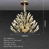 BAMDECOR C3349/1 Modern Luxury Crystal-leaf Chandelier LED Fashion Creativity Pendant Ceiling Lights(80cm-Gold)
