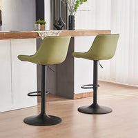 AVO Green Modern Height Adjustable Swivel Bar Stools Upholstered Leather Barstool Kitchen Island Chairs with Metal Frame (Set of 2)