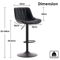 Black Modern Height Adjustable Swivel Bar Stools Upholstered Leather Barstool Kitchen Island Chairs with Metal Frame (Set of 2)
