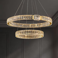 BAMDECOR C3319 Modern Crystal Chandeliers Lighting Fixtures Contemporary Round Chandelier Lighting Fixtures Crystal Pendant Ceiling Lights(Gold-80+60cm)