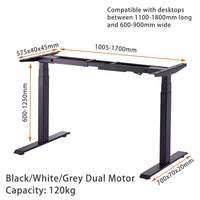 160cm Standing Desk Height Adjustable Sit Stand Motorised Black Dual Motors Frame White Top