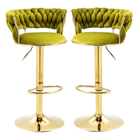 SERENITà 2x Height Adjustable Swivel Bar Stool Velvet Golden Base Barstools Chairs Padded Seat Olive Green