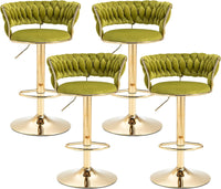 SERENITà 2x Height Adjustable Swivel Bar Stool Velvet Golden Base Barstools Chairs Padded Seat Olive Green