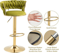 SERENITà 2x Height Adjustable Swivel Bar Stool Velvet Golden Base Barstools Chairs Padded Seat Olive Green