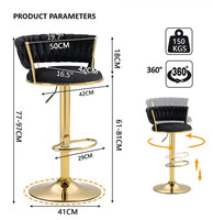 SERENITà Ivory Velvet Seat Kitchen Breakfast Bar Stools Counter Height Barstools with Back Cushioned Chairs for Home Bar x2