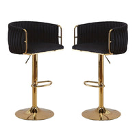 2x Height Adjustable Black Swivel Bar Stool Velvet Golden Round Base Barstools Chairs