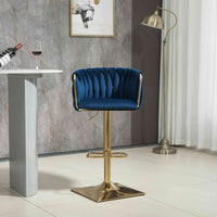 SERENITà Modern Velvet Breakfast Bar Stools Swivel Barstools Adjustable Counter Stools with Backrest Set of 2 Navy Blue