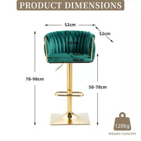 SERENITà Modern Velvet Breakfast Bar Stools Swivel Barstools Adjustable Counter Stools with Backrest Set of 2 Emarald Green