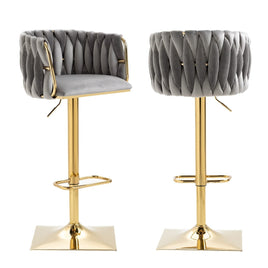 SERENITà Modern Velvet Breakfast Bar Stools Swivel Barstools Adjustable Counter Stools with Backrest Set of 2 Grey