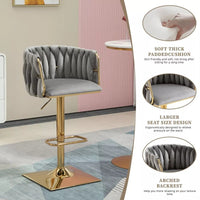 SERENITà Modern Velvet Breakfast Bar Stools Swivel Barstools Adjustable Counter Stools with Backrest Set of 2 Grey