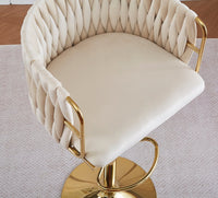 2x Height Adjustable Ivory Swivel Bar Stool Velvet Golden Round Base Barstools Chairs