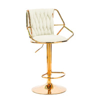 2x Height Velvet Padded Golden Round Base Barstools Chairs with Backrest and Footrest -BEIGE