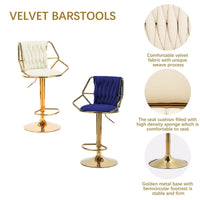 2x Height Velvet Padded Golden Round Base Barstools Chairs with Backrest and Footrest -BEIGE