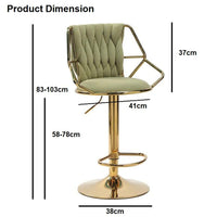 2x Height Velvet Padded Golden Round Base Barstools Chairs with Backrest and Footrest -BEIGE