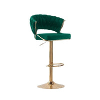 2x Height Green Velvet Padded Golden Round Base Barstools Chairs