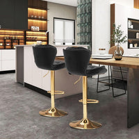 SERENITà Swivel Bar Stools Set of 2 Counter Height Barstools with Back Velvet Upholstered Adjustable Stool Chair Mid Century Modern Bar Stool for Kitchen Island (Black)