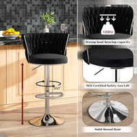 Modern Silver Swivel Upholstered Velvet Adjustable Height Counter Stool with Metal Frame Black (Set of 2)