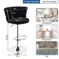 Modern Silver Swivel Upholstered Velvet Adjustable Height Counter Stool with Metal Frame Black (Set of 2)