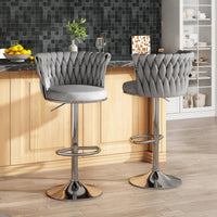 Modern Silver Swivel Upholstered Velvet Adjustable Height Counter Stool with Metal Frame Grey (Set of 2)