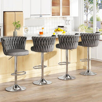Modern Silver Swivel Upholstered Velvet Adjustable Height Counter Stool with Metal Frame Grey (Set of 2)