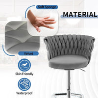 Modern Silver Swivel Upholstered Velvet Adjustable Height Counter Stool with Metal Frame Grey (Set of 2)