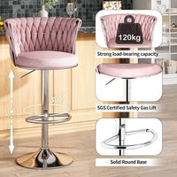 Modern Silver Swivel Upholstered Velvet Adjustable Height Counter Stool with Metal Frame Pink (Set of 2)