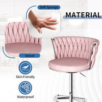 Modern Silver Swivel Upholstered Velvet Adjustable Height Counter Stool with Metal Frame Pink (Set of 2)