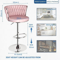 Modern Silver Swivel Upholstered Velvet Adjustable Height Counter Stool with Metal Frame Pink (Set of 2)