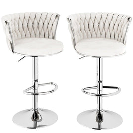 SERENITà Modern Silver Swivel Upholstered Velvet Adjustable Height Counter Stool with Metal Frame White (Set of 2)