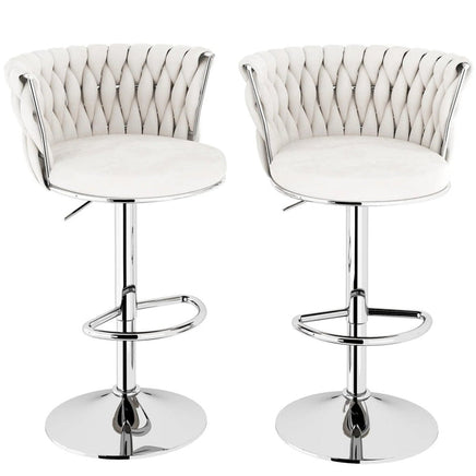SERENITà Modern Silver Swivel Upholstered Velvet Adjustable Height Counter Stool with Metal Frame White (Set of 2)