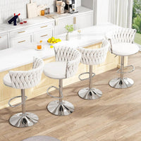 Modern Silver Swivel Upholstered Velvet Adjustable Height Counter Stool with Metal Frame White (Set of 2)